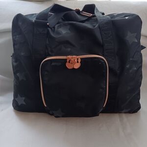 Kady Luxe Womens Black Duffle Bag Packable Star Print Weekender Tote